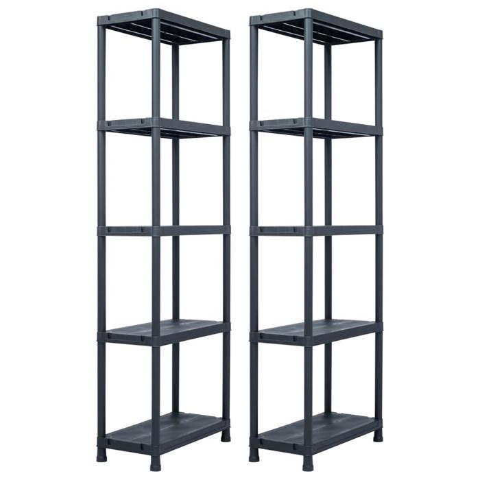 Étagères de rangement 2 pièces 125 kg 60 x 30 x 180 cm plastique noir 02_0000666 Étagères de rangement 2 pièces 125 kg 60 x 30 x 180 cm plastique noir 02_0000666