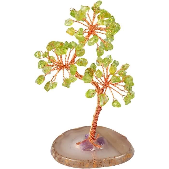 Jovivi 12-13 Cm Bibelot Arbre De Vie Pierre Naturelle D'Énergie Base Résine Avec Caillasse De Cristal Et Fils De Cuivre FengShui Porte Bonheur, Cristal Guérison Méditation Table Décoration (Chakra