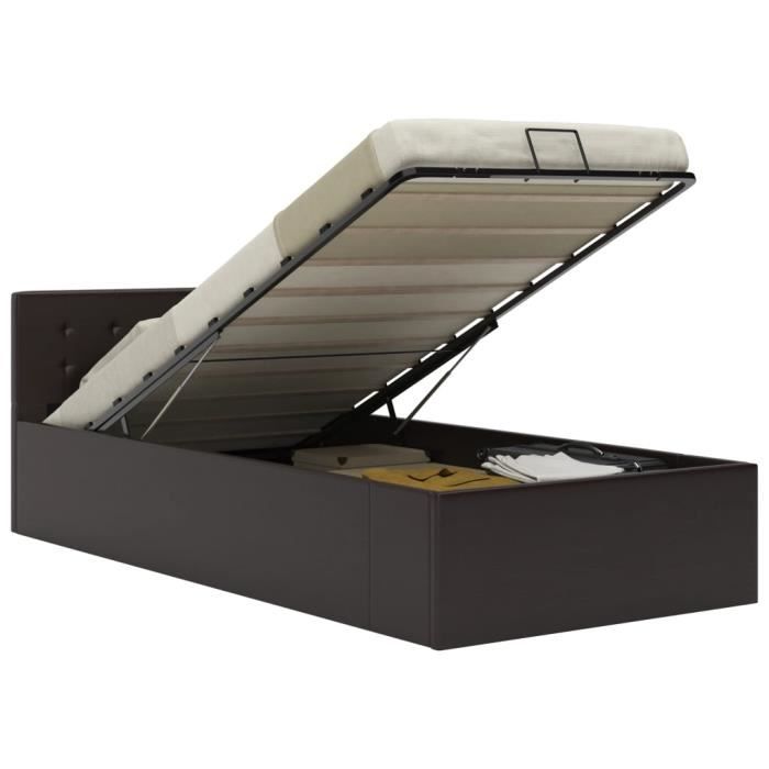 Cadre de lit - KING - Similicuir gris - 100x200 cm - Rangement hydraulique - Design contemporain Cadre de lit - KING - Similicuir gris - 100x200 cm - Rangement hydraulique - Design contemporain