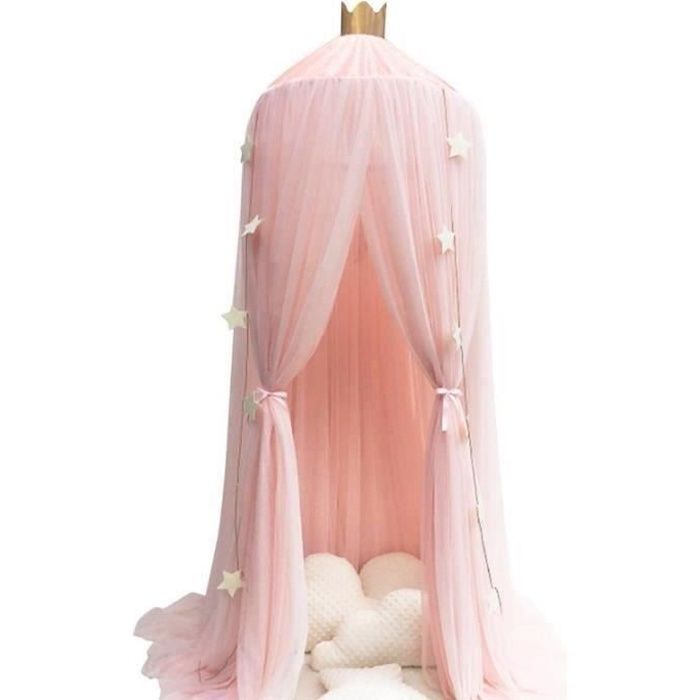 Ciel de Lit Baldaquin Moustiquaire Tente Jeu pour Bébé Enfant avec Etoiles Ors Décoration Chambre Moustiquaire Rose