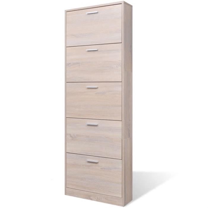 Meuble à chaussures en bois - MEE - 5 compartiments - Aspect chêne