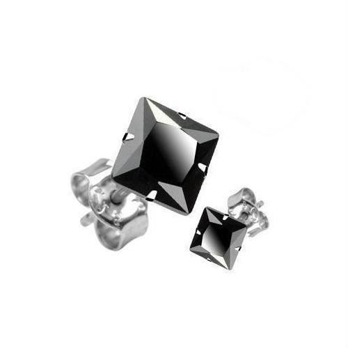 paire boucles d'oreilles homme femme ado acier pierre noire carré (3mm)
