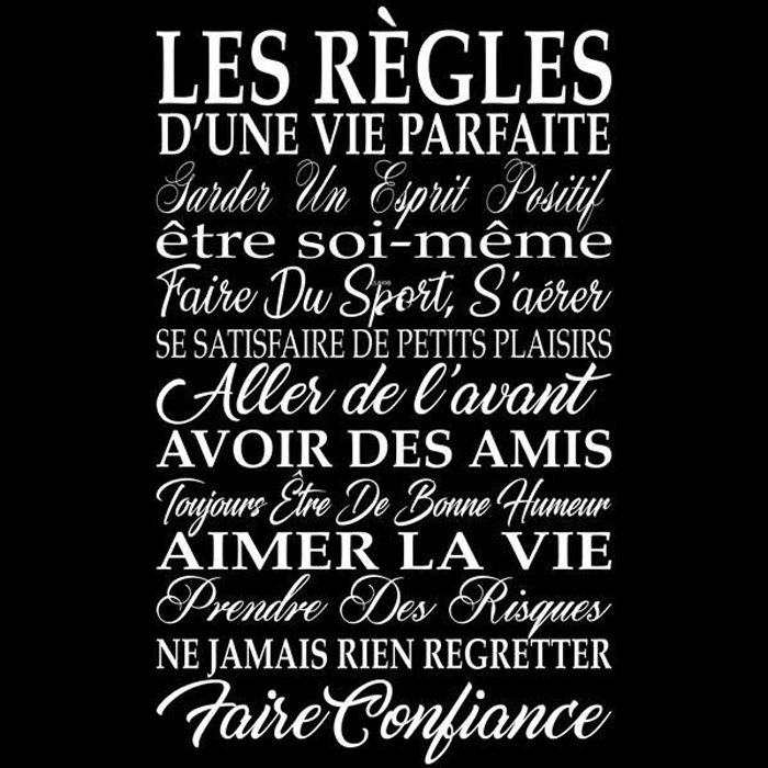 Sticker Texte Citation Les Regles D Une Vie Parfaite 60x36 Cm Blanc Tex038 Cdiscount Maison