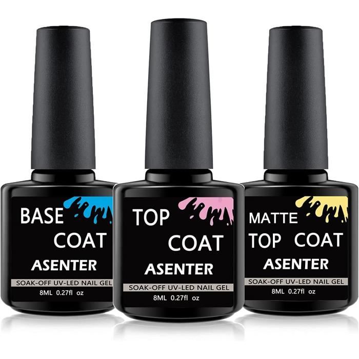 Base et Top Coat Vernis Semi Permanent No Wipe Top Coat et Base Coat UV LED Soak Off 3 * 8ML