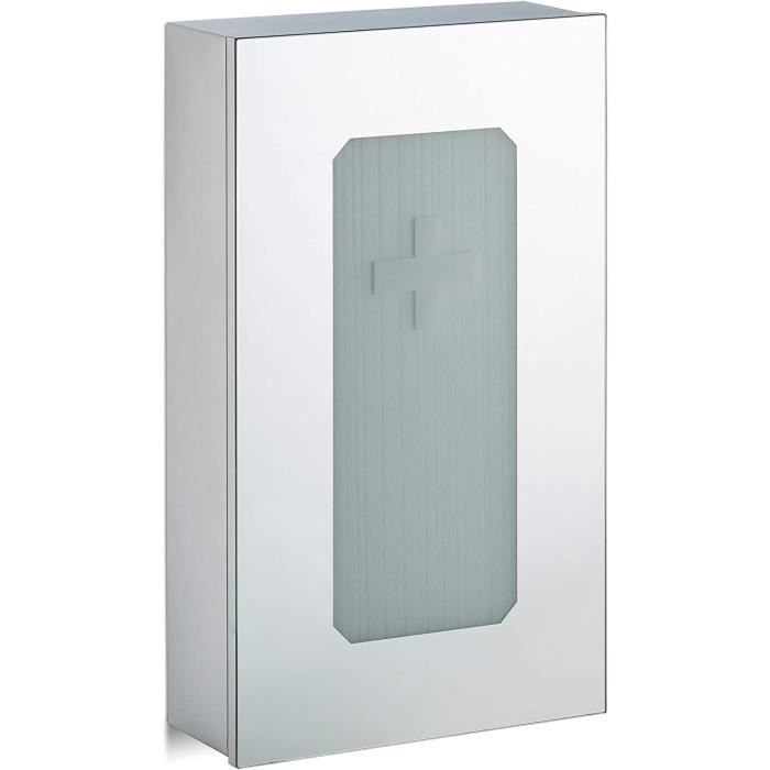 10024532 Armoire à Pharmacie Acier INOX Porte Miroir 2 Niveaux Croix