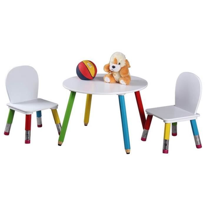 Set table et 2 chaises enfant colors bois blanc  Cdiscount