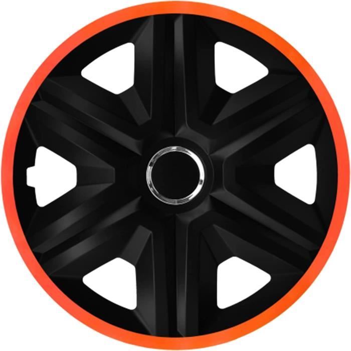 Enjoliveurs de roue pour jantes en acier NRM FAST LUX Jeu de 4 enjoliveurs bicolores ABS Noir-Orange, 15\