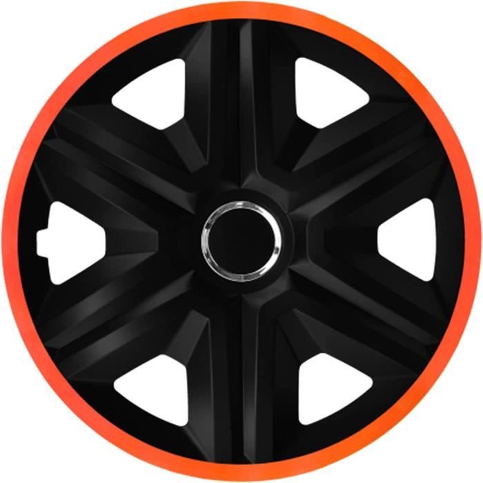 Enjoliveurs de roue pour jantes en acier NRM FAST LUX Jeu de 4 enjoliveurs bicolores ABS Noir-Orange 15
