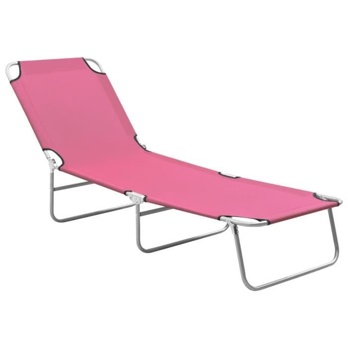 2177•jille® chaise scandinave - best chaise longue pliable acier et tissu rose - 189 x 58 x 27 cm
