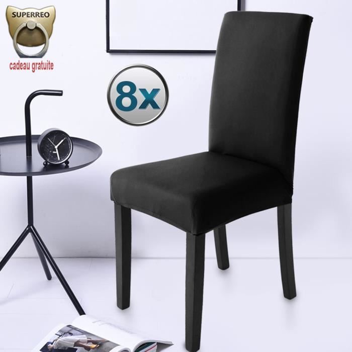 Housse de Chaise Noir 8 pièces Stretch Couverture de Chaise Extensible Housse Décor pour Chaise Haute de Salle à Manger lhôtel
