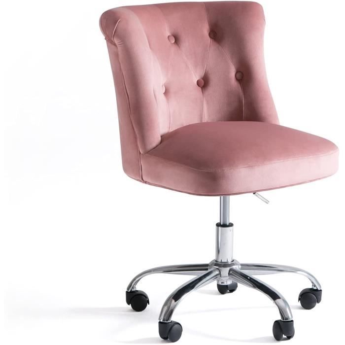 Chaise de Bureau Rose sans Accoudoir Velours 150 kg Ergonomique