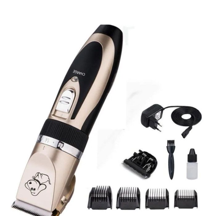 Set de tondeuse pour chien - P2 - Noir argent - 4 peignes de limite - Brosse de nettoyage - Chargeur inclus