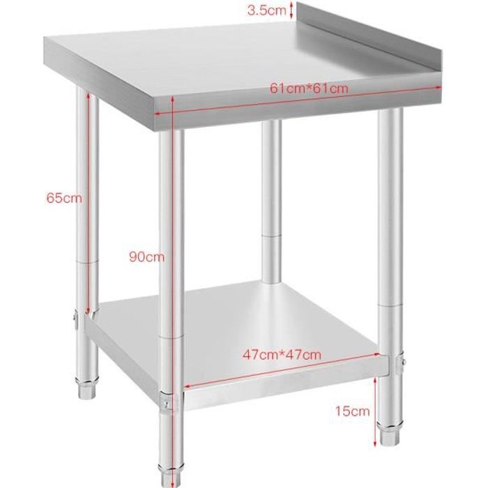 QIAN Table de Travail Cuisine Plan de Travail en Acier Inox 2 Niveaux pour Préparation de Cuisine dAliment des Repas Hôtels