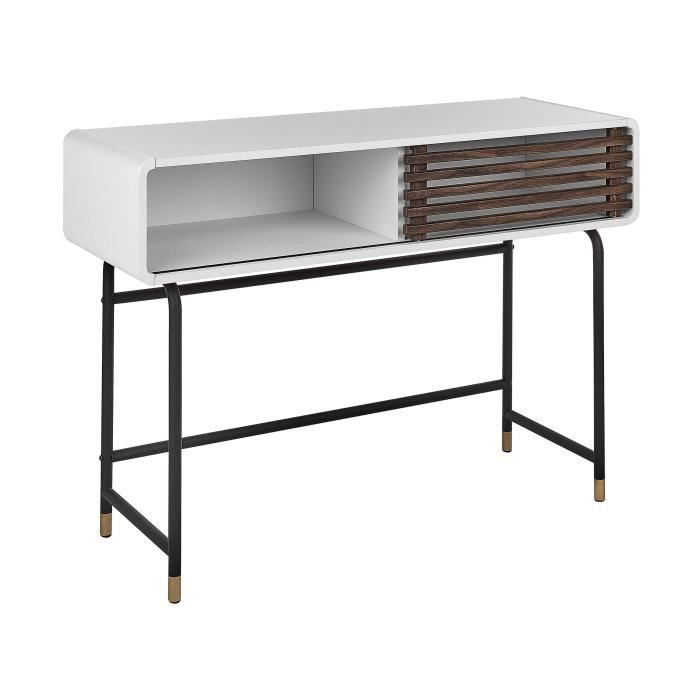 Console dentrée BELIANI - Blanc et bois sombre - Style classique - Aspect bois Console dentrée BELIANI - Blanc et bois sombre - Style classique - Aspect bois