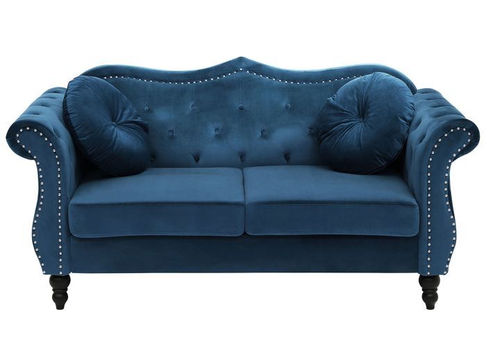 Canapé Chesterfield 2 places en velours bleu SKIEN
