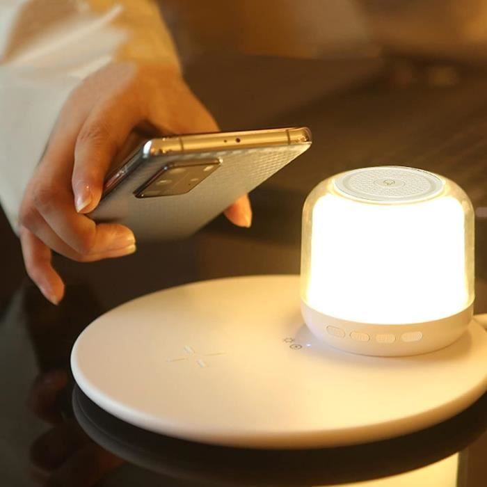 VHV Réveil Lumière Bluetooth, Réveil Lampe De Chevet, Lampe De Table LED Avec Haut-Parleur Bluetooth, Veilleuse à Intensité Variable 19 Couleurs, Chargeurs Sans Fil 10W, Veilleuse (Rose