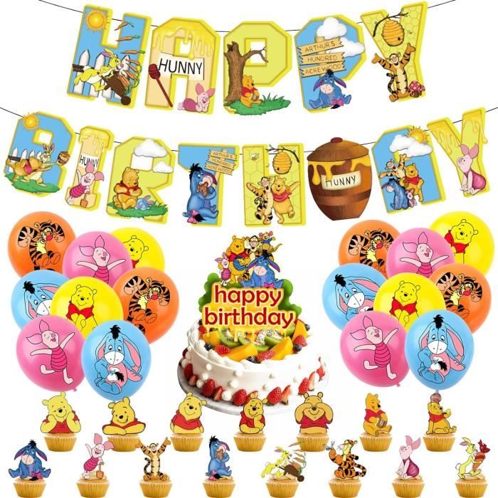 Lot De 41 Décorations Anniversaire Winnie L’Ourson – 20 Assiettes, 20 Serviettes, 1 Nappe – Thème Ourson – Qualité Alimentaire