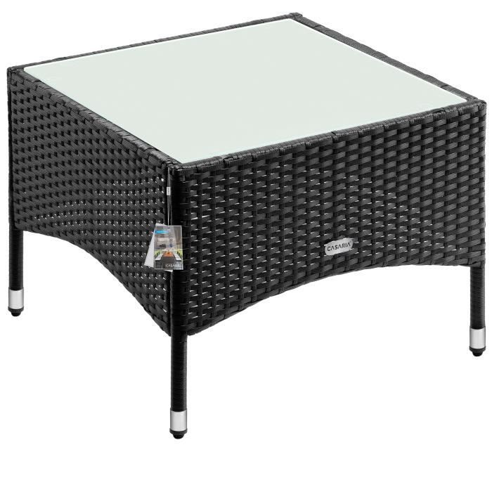 Table d’appoint en polyrotin noir - DEUBA - Carré - Meuble de jardin - Plaque en verre - Résistant aux UVs Table d’appoint en polyrotin noir - DEUBA - Carré - Meuble de jardin - Plaque en verre - Résistant aux UVs
