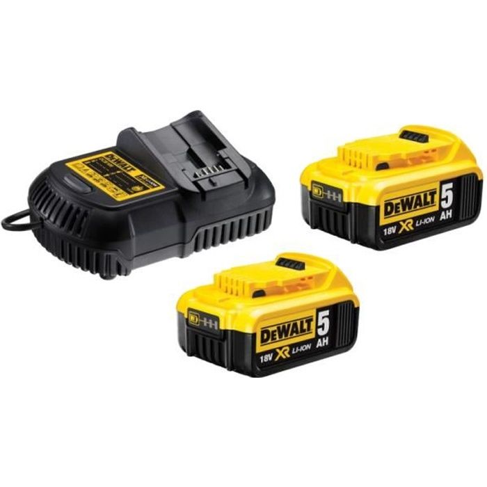 Pack de batteries DEWALT 18V 5.0Ah Li-Ion - 2 batteries + Chargeur - DCB105P2