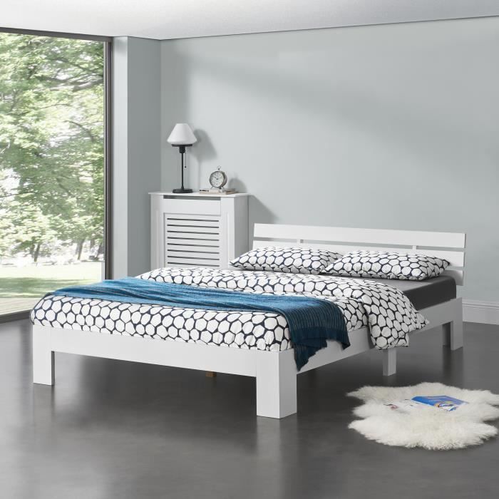 cadre de lit design nivala à sommier à lattes capacité de charge 150 kg lit double stylé en pin et bois stratifié 140 x 200 cm