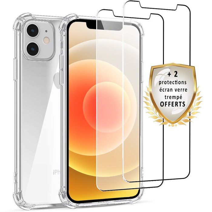 Coque IPhone 12/12 Pro/mini/11/XR Avec Vitre Trempée 3x - Housse Silicone Transparente - Neuf