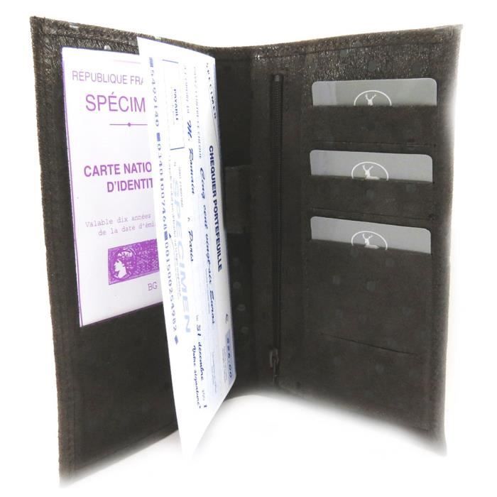 Porte-chéquier Pliant En Cuir Vachette Frandi - Noir Vintage Made In France