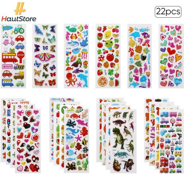 HautStore Autocollants 3D pour Enfants Stickers, 22 Feuilles Autocollants  de Variétés pour Récompenser Scrapbooking