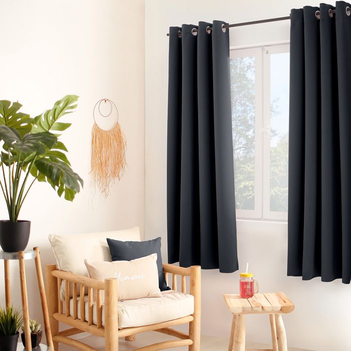 Lot de 2 rideaux a oeillets 140 x 240 cm occultant uni occult Ardoise