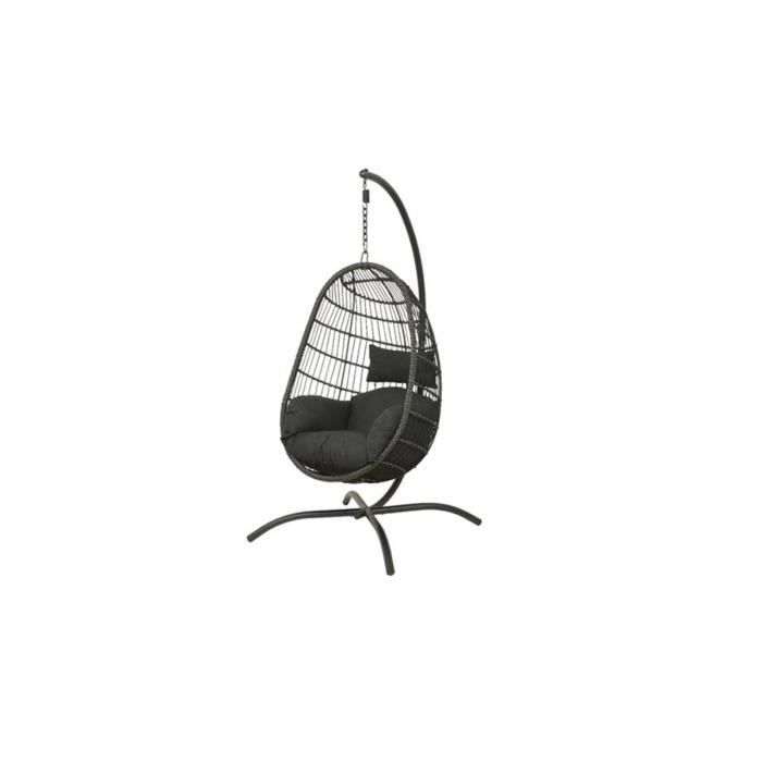 fauteuil suspendu à cordes odéssa - jardideco - noir - 1 personne - 115 x 103 x 198 cm