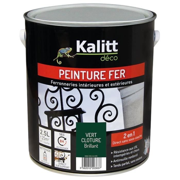 KALITT DECO Peinture Fer antirouille brillant - 2,5 L - Vert cloture