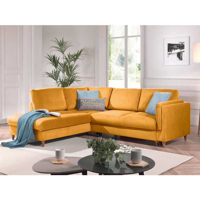 Brooke - canapé dangle gauche - convertible - 5 places - en velours - Jaune