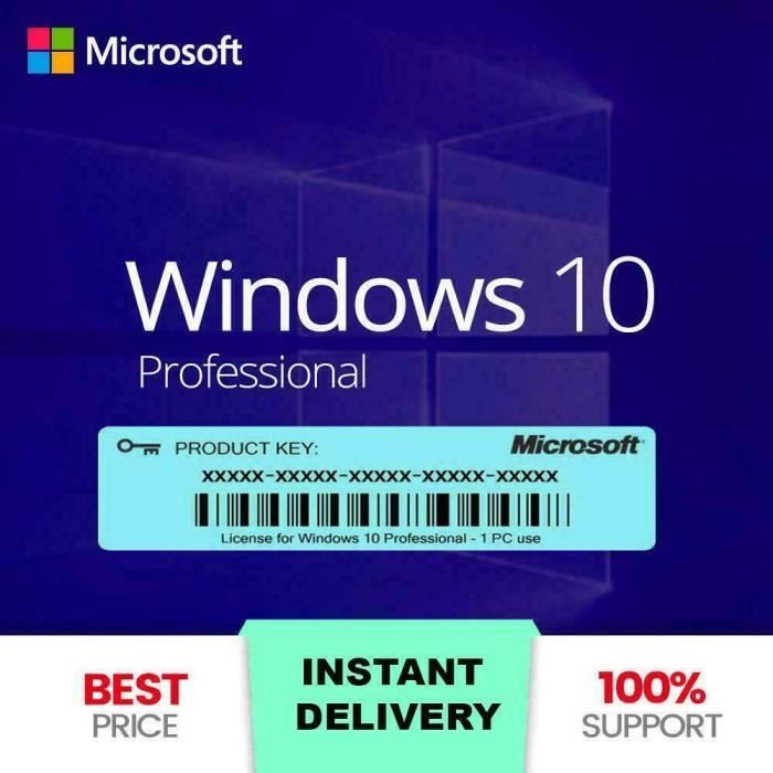 Windows 10 Pro Professionnel Licence Clé Activation - Livraison Rapide - Version dématérialisé