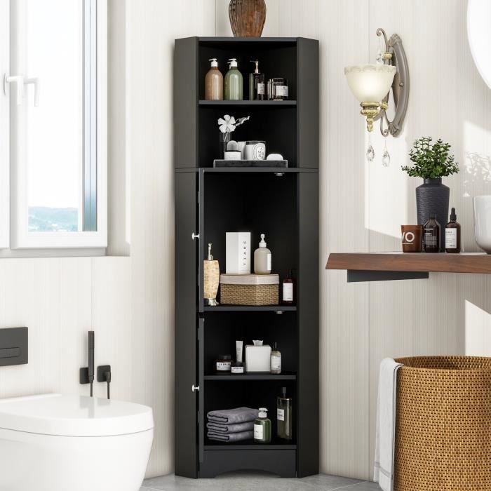 misnode armoire de toilette, armoire d'angle avec deux compartiments de rangement, avec étagères réglables, 36. 5x36. 5x155cm, noir