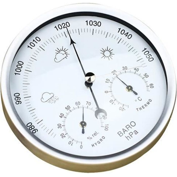 Station météorologique 3 en 1 pour usage intérieur et extérieur - Thermomètre Baromètre Hygromètre - diamètre 14 cm