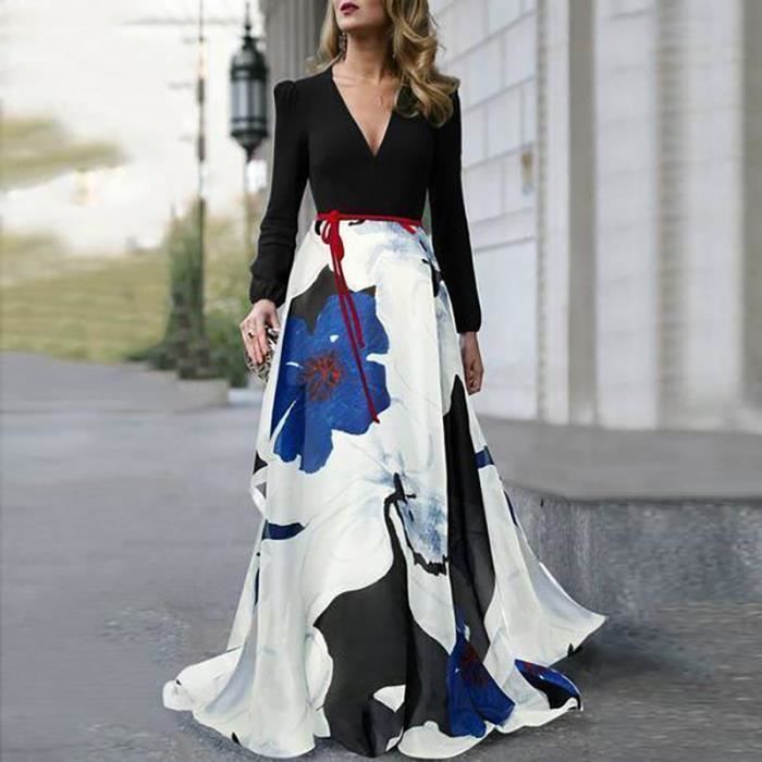 Robe De Soirée Longue Femme Paillettes - Coupe Cintrée, Manches Longues, Col V - Élégante Et Glamour Pour Fête