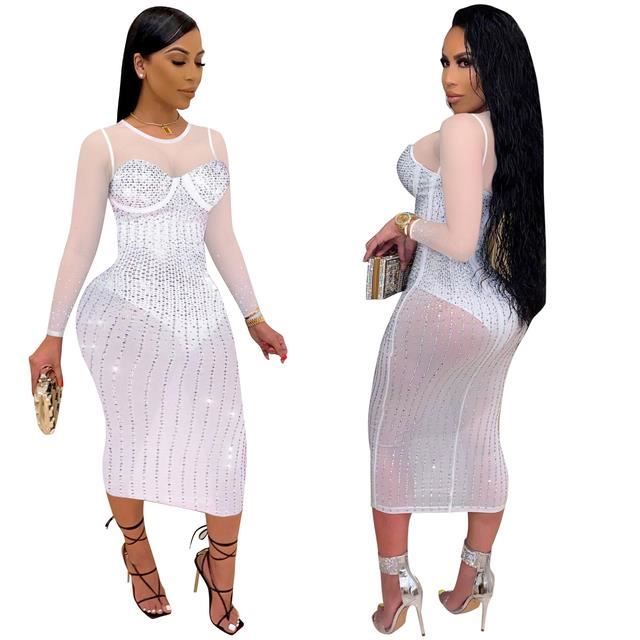 Robe Transparente En Maille à Manches Longues - Polyester - Style Décontracté - Pour Femme (Printemps/Été)