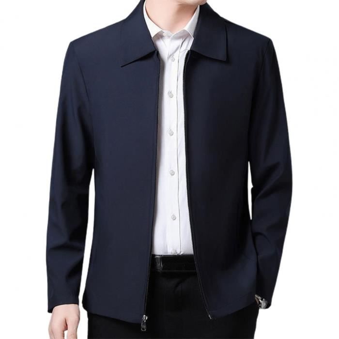 Manteau pour hommes fermeture ?�clair lisse col ?� revers couleur unie hommes d39?�ge moyen vestes 
