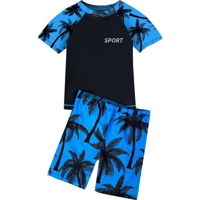 DPois Maillot de Bain Garcon Enfant Anti UV Ensemble Short Tee Shirt Sport Séchage Rapide Short