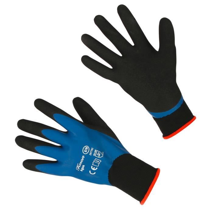 gants de jardinage en tricot fin kerbl agua - bleu/noir - taille 11 - résistants à l'usure et confortables