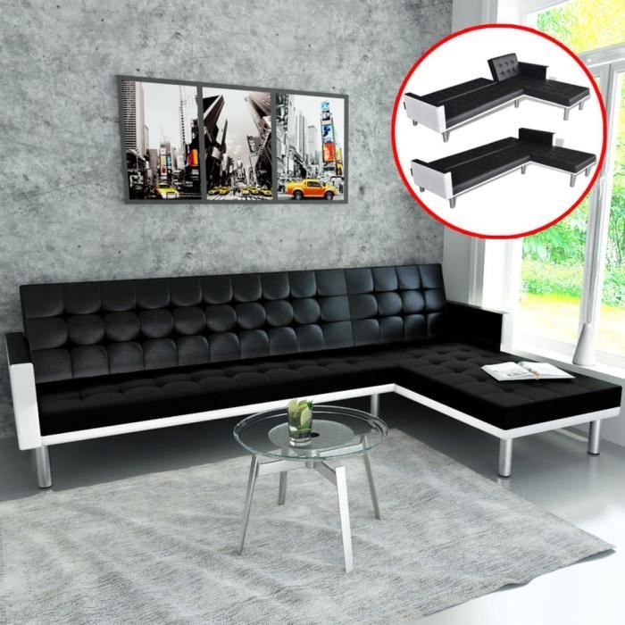 Canape Lit D Angle Cuir Synthetique Noir Canape D Angle Convertible Canape Lit Confortable Achat Vente Canape Sofa Divan Cdiscount