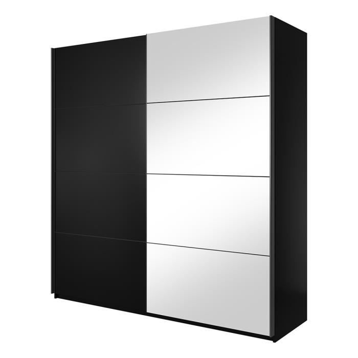 Armoire design 180cm - PRICE FACTORY - EOS 210 Noir - 2 portes avec miroirs modulables - Couleur noir mat