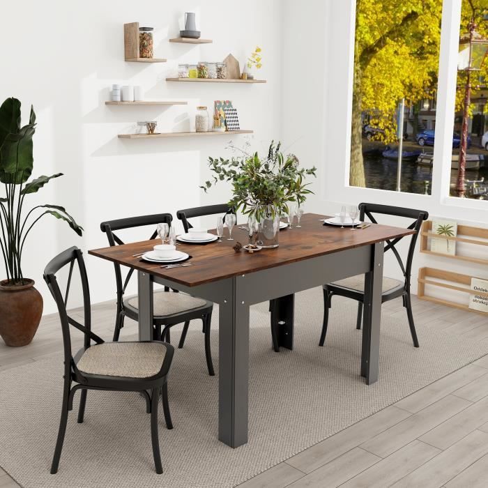 PULUOMIS Table à manger extensible rectangle 6-8 Personnes bois et métal 105 -150cm Marron