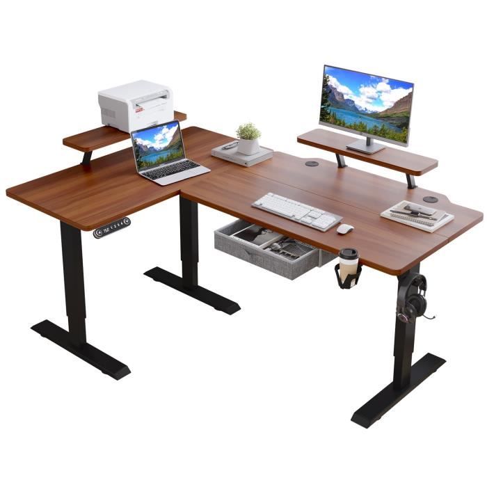 Radlove 160cm L Form Bureau réglable en Hauteur-Bureau Assis-Debout Réglable en Hauteur électriquement Chêne