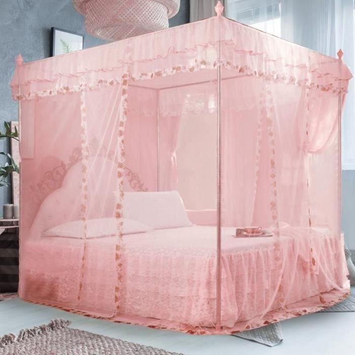 Trust-Princesse de luxe 3 ouvertures sur le cté Rideau de lit à baldaquin Filet Moustiquaire Literie Rose S