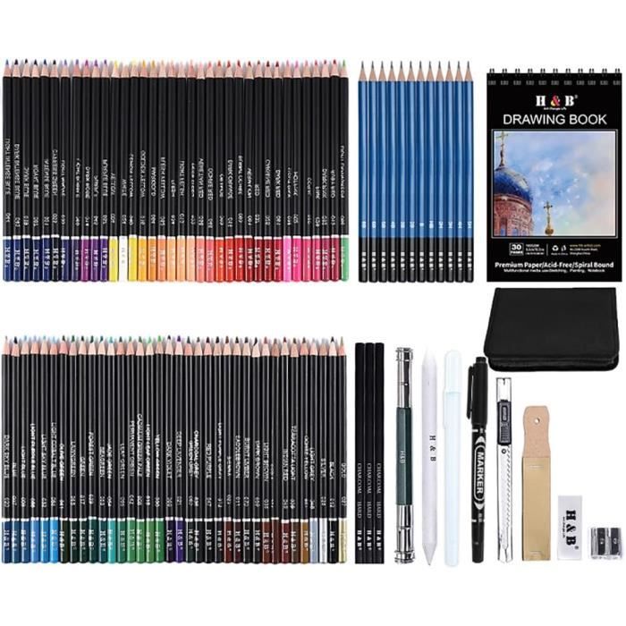 USHOP Ensemble Dessin 70 Pièces - Kit Crayons Professionnel Avec Cahier 3 Couleurs Pour Enfants Adultes Débutants