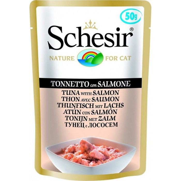 Comparer les prix de Pâtée en Sachet Humide Schesir pour Chat 50 g - SCHESIR - Saumon - Pâtée pour chat - Chat adulte - Moins de 1 kg