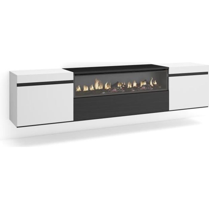 Meuble TV Banc Télé 200x35x45cm Pour TV jusquà 80 feu électrique Suspendu Mural Blanc et noir RF2207 Meuble TV Banc Télé 200x35x45cm Pour TV jusquà 80 feu électrique Suspendu Mural Blanc et noir RF2207