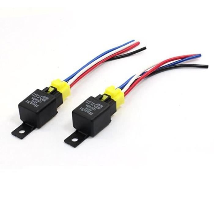 2 Relais Auto 12V 40A 4 Broches - Avec Prise Pré-câblée Pour Feux, Phares, Accessoires
