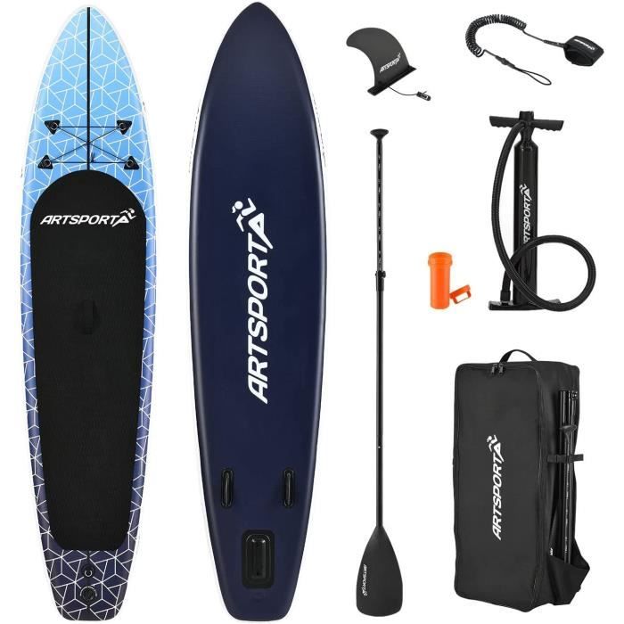 HEYBOARD Planche à Pagaie Gonflable De 3 M X 81,3 X 15,2 Cm Avec Accessoires De SUP Et Sac à Dos Antidérapant, Laisse Et Support De Caméra Pour Jeunes Et Adultes, Motif
