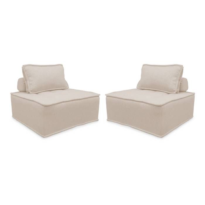 Lot de 2 chauffeuses pour canapé modulable tissu capitonné crème avec un coussin